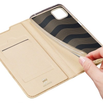 Samsung Galaxy A22 „Dux Ducis“ Skin serijos auksinis odinis atverčiamas dėklas - knygutė | Priedai.lt