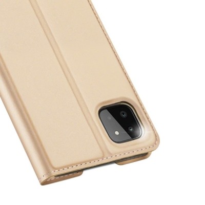 Samsung Galaxy A22 „Dux Ducis“ Skin serijos auksinis odinis atverčiamas dėklas - knygutė | Priedai.lt