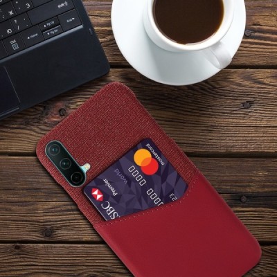 „KSQ“ Shell OnePlus Nord CE 5G raudonas odinis dėklas - nugarėlė su kišenėle kortelėms | Priedai.lt