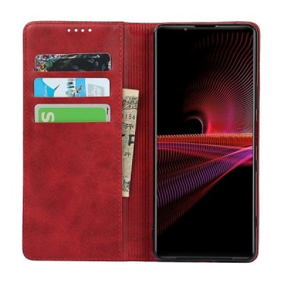 Sony Xperia 1 III „Split“ raudonas odinis atverčiamas dėklas - knygutė | Priedai.lt