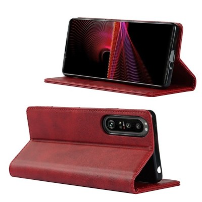Sony Xperia 1 III „Split“ raudonas odinis atverčiamas dėklas - knygutė | Priedai.lt