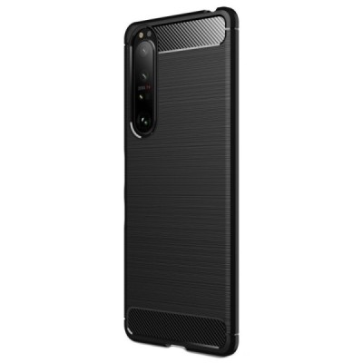 Sony Xperia 1 III „Carbon“ kieto silikono TPU juodas dėklas - nugarėlė | Priedai.lt