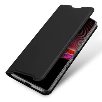 „Dux Ducis“ Skin serijos Sony Xperia 1 III juodas odinis atverčiamas dėklas | Priedai.lt