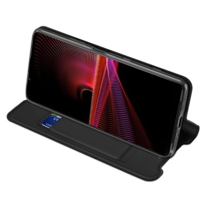 „Dux Ducis“ Skin serijos Sony Xperia 1 III juodas odinis atverčiamas dėklas | Priedai.lt