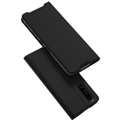 „Dux Ducis“ Skin serijos Sony Xperia 1 III juodas odinis atverčiamas dėklas | Priedai.lt