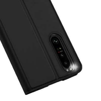„Dux Ducis“ Skin serijos Sony Xperia 1 III juodas odinis atverčiamas dėklas | Priedai.lt