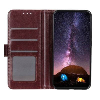 OnePlus Nord 2 atverčiamas rudas odinis dėklas, knygutė - piniginė | Priedai.lt