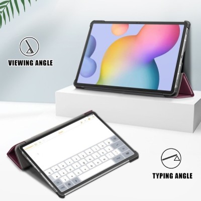 Samsung Galaxy Tab S7 FE 12.4", S7+ 12.4" (T976) atverčiamas bordo odinis dėklas - knygutė (sulankstomas) | Priedai.lt