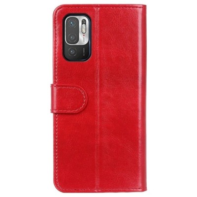 Xiaomi Poco M3 Pro (Redmi Note 10 5G) atverčiamas raudonas odinis dėklas, knygutė - piniginė | Priedai.lt