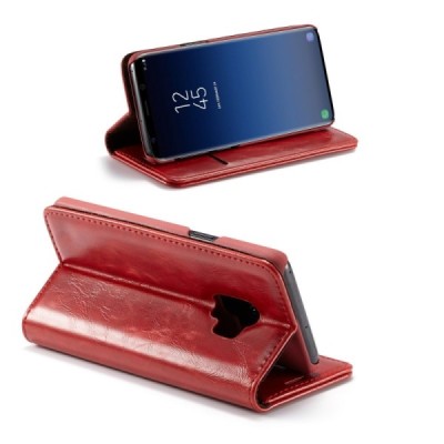 Samsung Galaxy S9 (G960) „CaseMe“ solidus atverčiamas raudonas odinis dėklas - knygutė / Priedai.lt