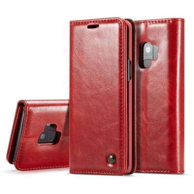 Samsung Galaxy S9 (G960) „CaseMe“ solidus atverčiamas raudonas odinis dėklas - knygutė / Priedai.lt
