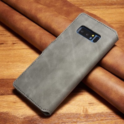 Samsung Galaxy Note 8 (N950F) Retro atverčiamas pilkas odinis retro dėklas - piniginė | Priedai.lt