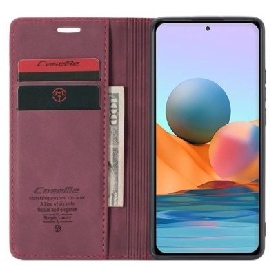 Xiaomi Redmi Note 10 Pro CaseMe Retro solidus atverčiamas bordo odinis dėklas - knygutė | Priedai.lt