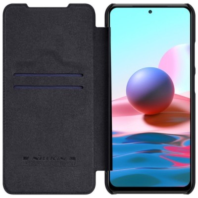 Xiaomi Redmi Note 10 4G (Note 10s, Poco M5s) prabangus Nillkin Qin serijos juodas odinis atverčiamas dėklas - knygutė | Priedai.
