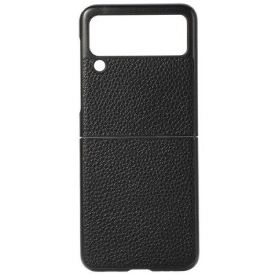 Samsung Galaxy Z Flip3 (F711) Deluxe Leather juodas odinis dėklas - nugarėlė | Priedai.lt