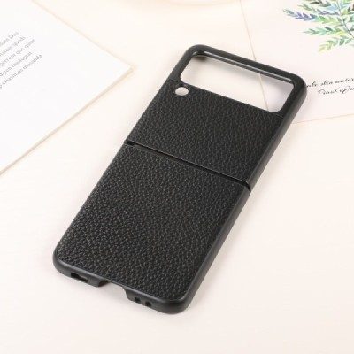 Samsung Galaxy Z Flip3 (F711) Deluxe Leather juodas odinis dėklas - nugarėlė | Priedai.lt