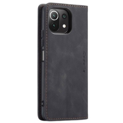 Xiaomi Mi 11 Lite CaseMe Retro solidus atverčiamas juodas odinis dėklas - knygutė | Priedai.lt