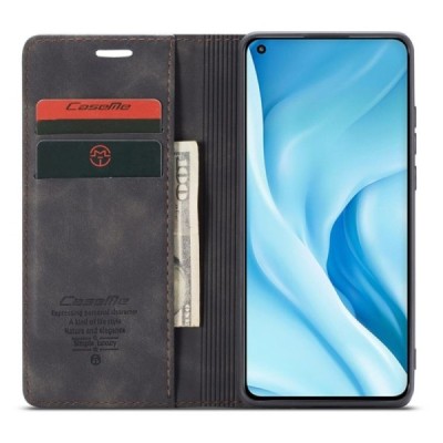 Xiaomi Mi 11 Lite CaseMe Retro solidus atverčiamas juodas odinis dėklas - knygutė | Priedai.lt