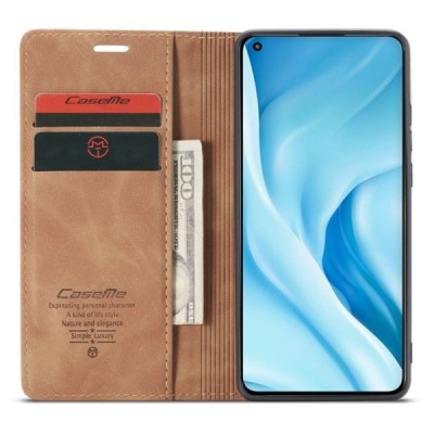 Xiaomi Mi 11 Lite CaseMe Retro solidus atverčiamas rudas odinis dėklas - knygutė | Priedai.lt