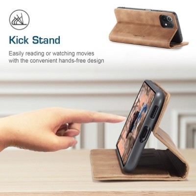 Xiaomi Mi 11 Lite CaseMe Retro solidus atverčiamas rudas odinis dėklas - knygutė | Priedai.lt