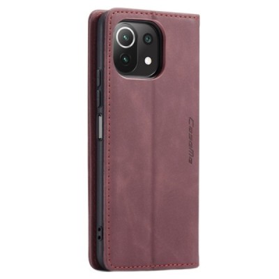 Xiaomi Mi 11 Lite CaseMe Retro solidus atverčiamas bordo odinis dėklas - knygutė | Priedai.lt