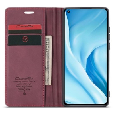 Xiaomi Mi 11 Lite CaseMe Retro solidus atverčiamas bordo odinis dėklas - knygutė | Priedai.lt
