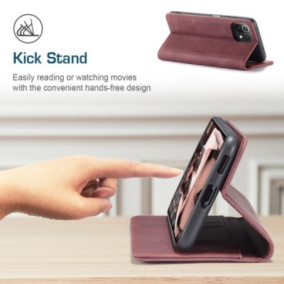 Xiaomi Mi 11 Lite CaseMe Retro solidus atverčiamas bordo odinis dėklas - knygutė | Priedai.lt