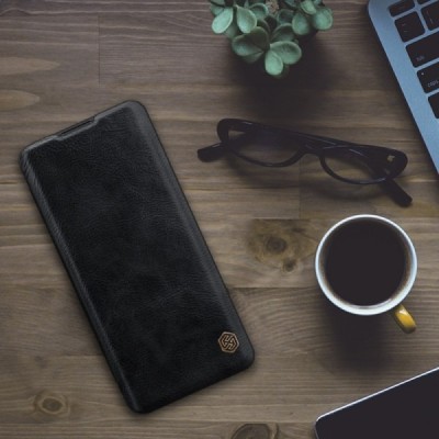 Prabangus „Nillkin“ Qin serijos juodas odinis atverčiamas OnePlus 9 Pro dėklas - knygutė | Priedai.lt