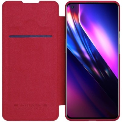 Prabangus „Nillkin“ Qin serijos raudonas odinis atverčiamas OnePlus 9 Pro dėklas - knygutė | Priedai.lt