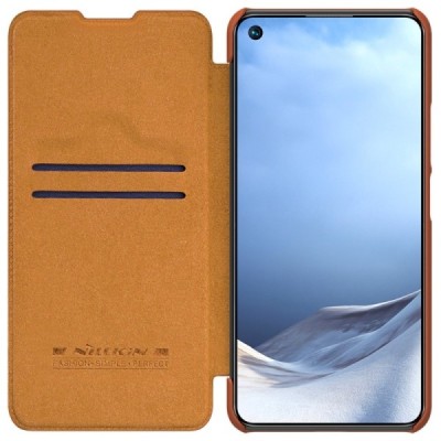 Prabangus „Nillkin“ Qin serijos rudas odinis atverčiamas Xiaomi Mi 11 Lite dėklas - knygutė | Priedai.lt