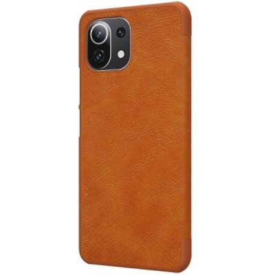 Prabangus „Nillkin“ Qin serijos rudas odinis atverčiamas Xiaomi Mi 11 Lite dėklas - knygutė | Priedai.lt