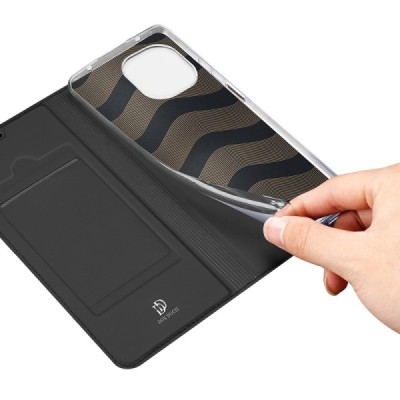 „Dux Ducis“ Skin serijos Xiaomi Mi 11 Lite juodas odinis atverčiamas dėklas | Priedai.lt