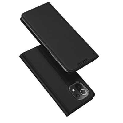 „Dux Ducis“ Skin serijos Xiaomi Mi 11 Lite juodas odinis atverčiamas dėklas | Priedai.lt