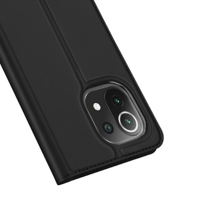 „Dux Ducis“ Skin serijos Xiaomi Mi 11 Lite juodas odinis atverčiamas dėklas | Priedai.lt