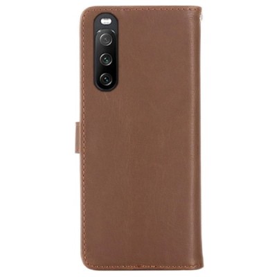 Sony Xperia 10 III atverčiamas tamsiai rudos spalvos odinis retro dėklas - piniginė | Priedai.lt