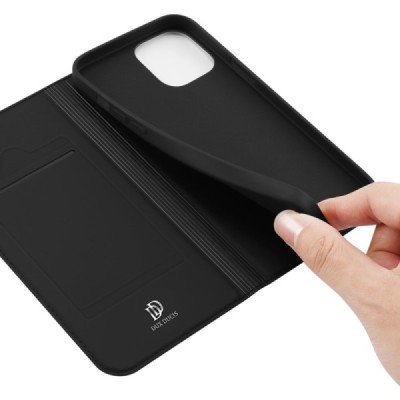 „Dux Ducis“ Skin serijos Apple iPhone 13 Pro juodas odinis atverčiamas dėklas | Priedai.lt
