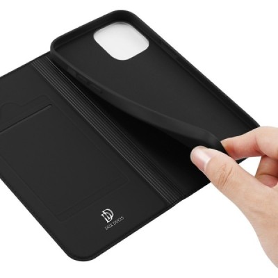 „Dux Ducis“ Skin serijos Apple iPhone 13 Mini juodas odinis atverčiamas dėklas | Priedai.lt