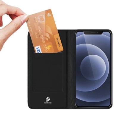 „Dux Ducis“ Skin serijos Apple iPhone 13 Mini juodas odinis atverčiamas dėklas | Priedai.lt