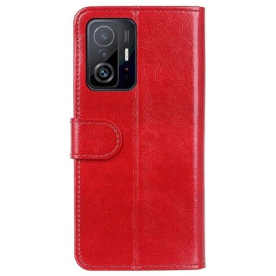 Xiaomi 11T (11T Pro) atverčiamas raudonas odinis dėklas, knygutė - piniginė | Priedai.lt