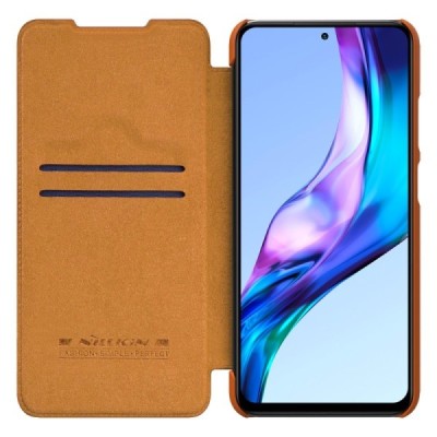Prabangus „Nillkin“ Qin serijos rudas odinis atverčiamas Xiaomi Redmi 10 dėklas | Priedai.lt