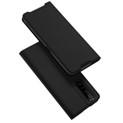 „Dux Ducis“ Skin serijos Sony Xperia 5 III juodas odinis atverčiamas dėklas | Priedai.lt