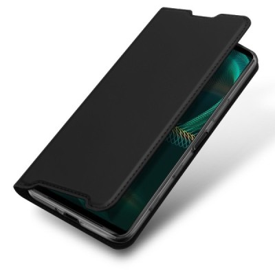 „Dux Ducis“ Skin serijos Sony Xperia 5 III juodas odinis atverčiamas dėklas | Priedai.lt