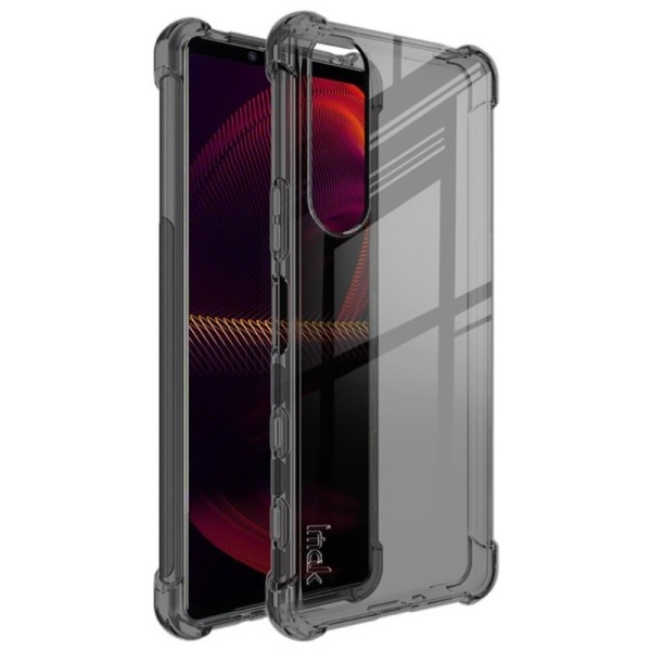 „Imak“ sustiprintos apsaugos kieto silikono (TPU) skaidrus dėklas - pilkas + apsauginė ekrano plėvelė (Xperia 5 III)
