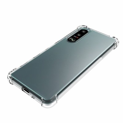 Sony Xperia 5 III sustiprintos apsaugos kieto silikono TPU skaidrus dėklas - nugarėlė | Priedai.lt