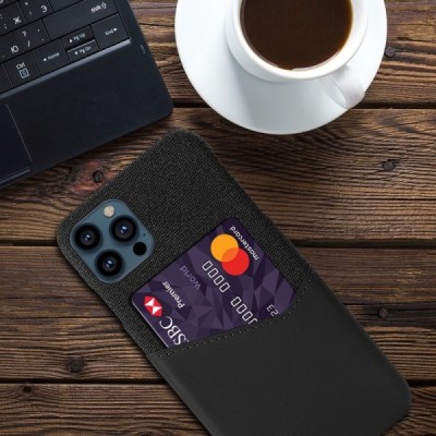 „KSQ“ Shell Apple iPhone 13 Pro juodas odinis dėklas - nugarėlė su kišenėle kortelėms | Priedai.lt