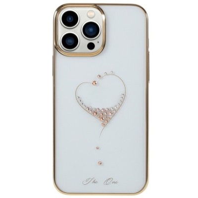 Apple iPhone 13 Pro Max Kingxbar Crystal  Love Swarovski plastikinis skaidrus permatomas auksinis dėklas su kristalais | Priedai