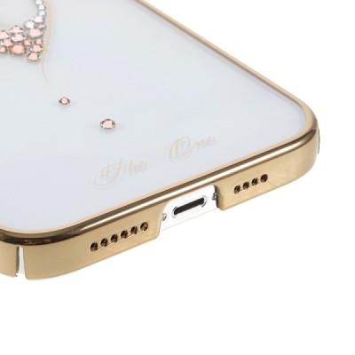 Apple iPhone 13 Pro Kingxbar Crystal  Love Swarovski plastikinis skaidrus permatomas auksinis dėklas su kristalais | Priedai.lt