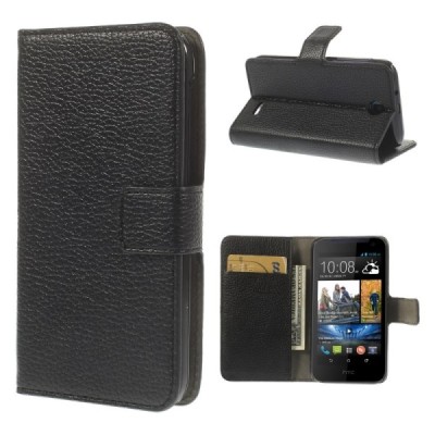 HTC Desire 310 atverčiamas juodas odinis dėklas - piniginė / Priedai.lt