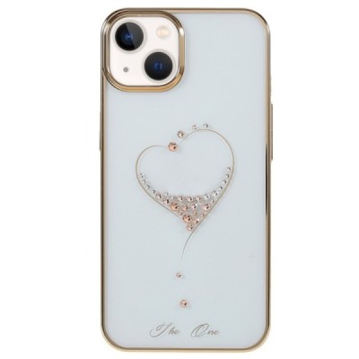Apple iPhone 13 Kingxbar Crystal  Love Swarovski plastikinis skaidrus permatomas auksinis dėklas su kristalais | Priedai.lt