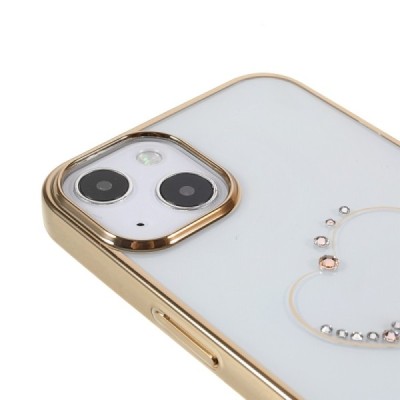 Apple iPhone 13 Kingxbar Crystal  Love Swarovski plastikinis skaidrus permatomas auksinis dėklas su kristalais | Priedai.lt